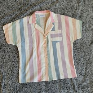Cute Retro Stripe Button-Down Shirt, Sz. S No Sz. Tag